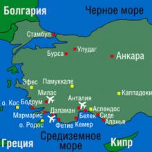 Турецкие курортные города на карте